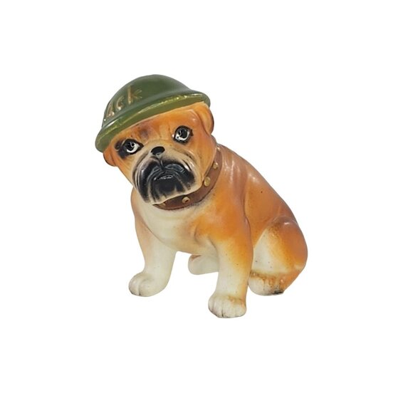 Vintage MTI Mack Truck Mascot Bulldog Figurine Wearing Green Helmet Ceramic Rare - Picture 2 of 8